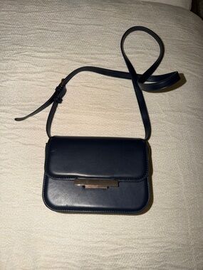 Mango Navy Crossbody Bag with Gold Hardware